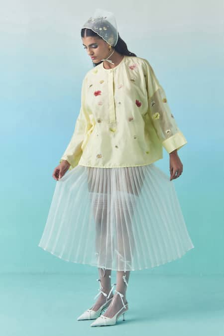 Buy_Febo6_Off White Silk Organza Pleated Midi Skirt 