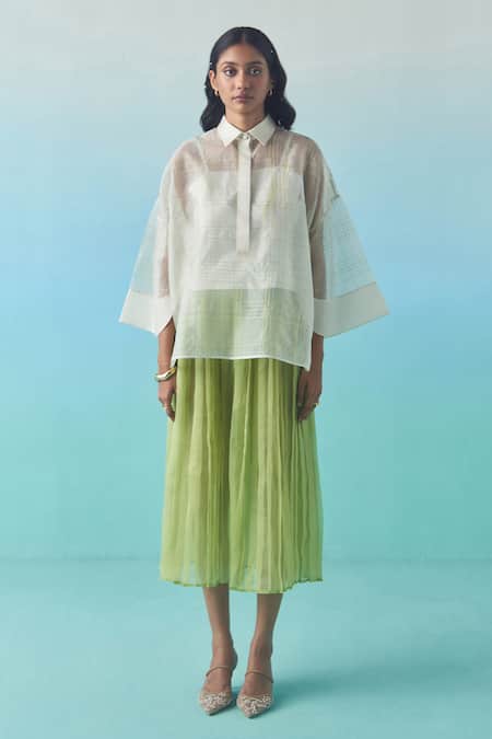 Febo6 Pleated Organza Midi Skirt 