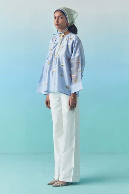 Febo6 Ivory Silk Plain Trouser Online at Aza Fashions Febo6_Ivory Silk Plain Trouser _Online_at_Aza_Fashions