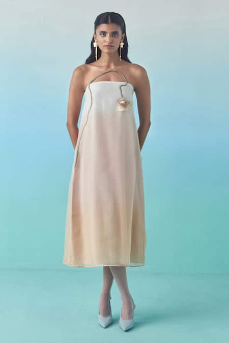 Febo6 Ombre Poppy Hand Embellished Midi Dress 