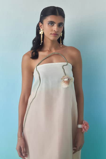 Buy Febo6 Off White Silk Organza Embroidery Ombre Poppy Hand Embellished Midi Dress Buy_Febo6_Off White Silk Organza Embroidery Ombre Poppy Hand Embellished Midi Dress