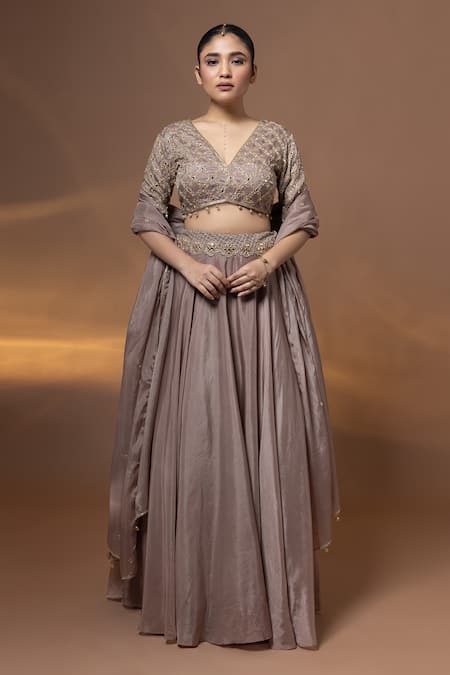 Label Shristi Chetani Hand Embroidered Bralette Lehenga Set 
