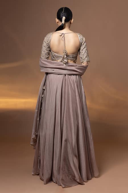 Label Shristi Chetani Hand Embroidered Bralette Lehenga Set 