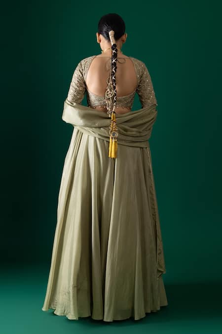 Label Shristi Chetani Hand Embroidered Bralette Lehenga Set 