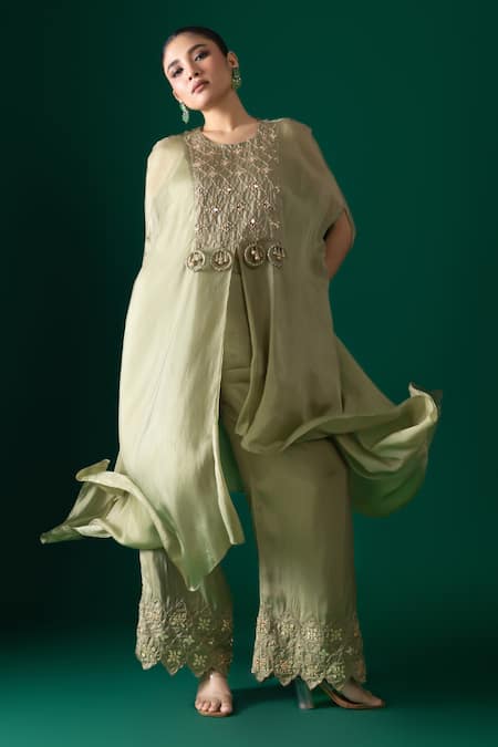 Label Shristi Chetani Hand Embroidered Overlay Kurta Set  