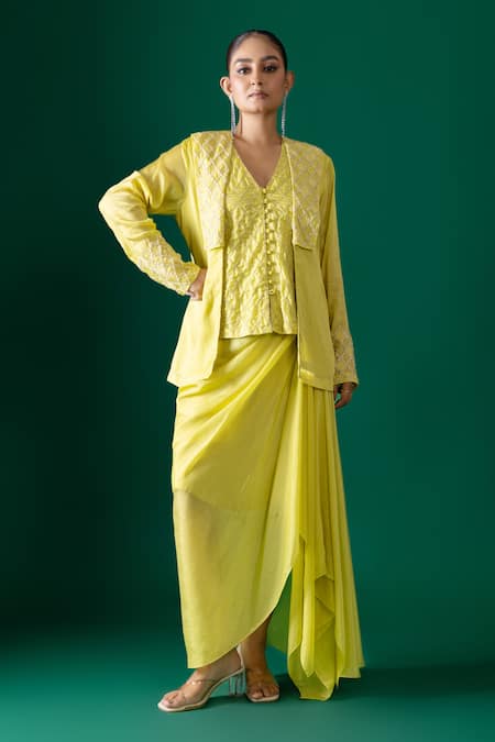 Label Shristi Chetani Hand Embroidered Jacket Skirt Set 