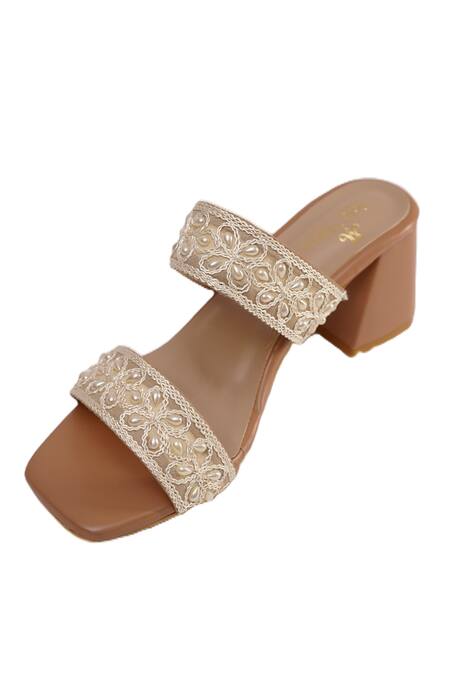 Buy_Sole Mates by Palak_White Embroidery, Pearls Grace Floral And Embellished Heels _Online_at_Aza_Fashions