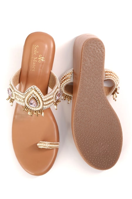 Sole Mates by Palak Gulabri Pearl Embellished Wedges 