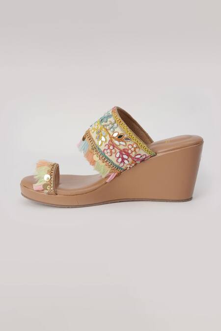 Sole Mates by Palak_Multi Color Embroidery, Pearls, Mirrors, Tassels, Sequins Gypsey Wedges _Online_at_Aza_Fashions