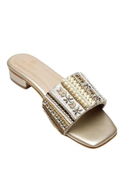 Buy_Sole Mates by Palak_Gold Kate Pearl Embroidered Flats _Online_at_Aza_Fashions