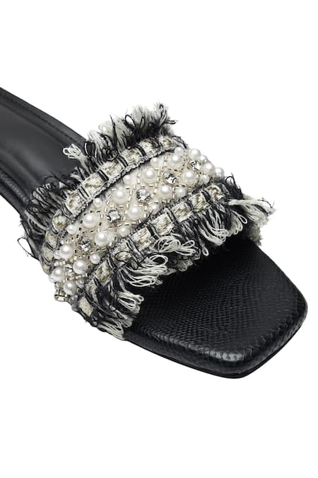 Shop Sole Mates by Palak Black Crystals, Pearls, Fringe Boho Chic Flats Online at Aza Fashions Shop_Sole Mates by Palak_Black Crystals, Pearls, Fringe Boho Chic Flats _Online_at_Aza_Fashions