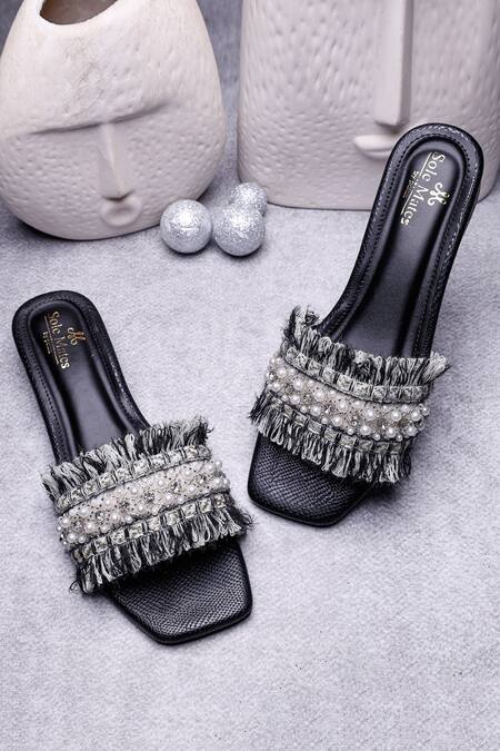 Sole Mates by Palak Black Crystals, Pearls, Fringe Boho Chic Flats at Aza Fashions Sole Mates by Palak_Black Crystals, Pearls, Fringe Boho Chic Flats _at_Aza_Fashions