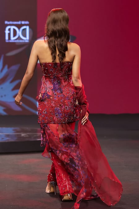 Mahima Mahajan Mira Embroidered Corset & Draped Skirt Set 