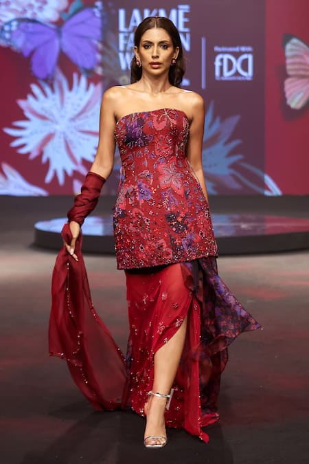 Mahima Mahajan Nazma Embroidered Tunic & Draped Skirt Set 