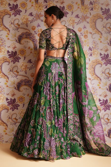 Mahima Mahajan Zahida Floral Sequin Embroidered Lehenga Set 