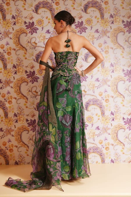 Mahima Mahajan Kayra Embroidered Corset & Draped Skirt Set 