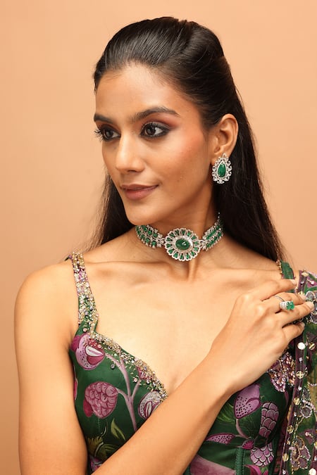 Mahima Mahajan_Green Silk Organza Sequins, Embroidery, Busra Floral Print Corset Lehenga Set _at_Aza_Fashions