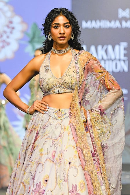 Buy_Mahima Mahajan_Lilac Silk Organza Beads, Sequins, Embroidery, Hanifa Floral Print Lehenga Set _Online_at_Aza_Fashions