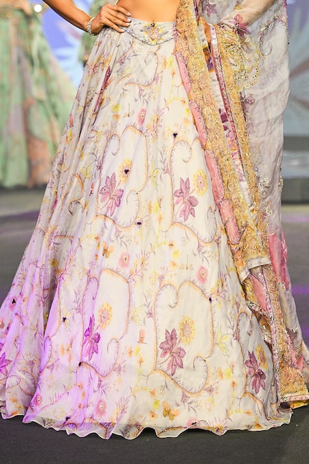 Shop_Mahima Mahajan_Lilac Silk Organza Beads, Sequins, Embroidery, Hanifa Floral Print Lehenga Set _Online_at_Aza_Fashions