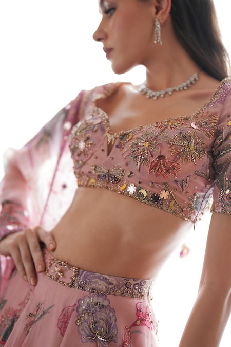 Buy_Mahima Mahajan_Lilac Silk Organza Sequins, Embroidery, Beads Samaira Floral Lehenga Set _Online_at_Aza_Fashions