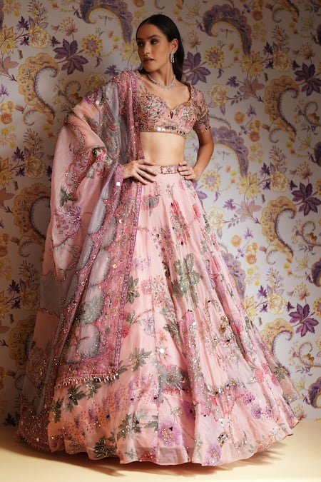 Mahima Mahajan_Lilac Silk Organza Sequins, Embroidery, Beads Samaira Floral Lehenga Set _at_Aza_Fashions