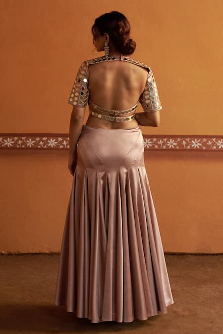 Thetaa Mirror Embroidered Blouse & Pleated Lehenga Set 