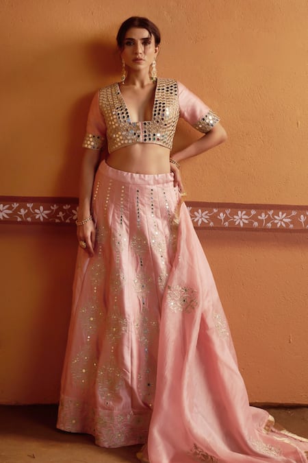 Thetaa Mirror Embroidered Lehenga Blouse Set 