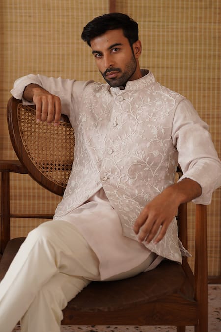 Arjan Dugal_Pink Organza, Brocade, Beaded And Kurta _Online_at_Aza_Fashions
