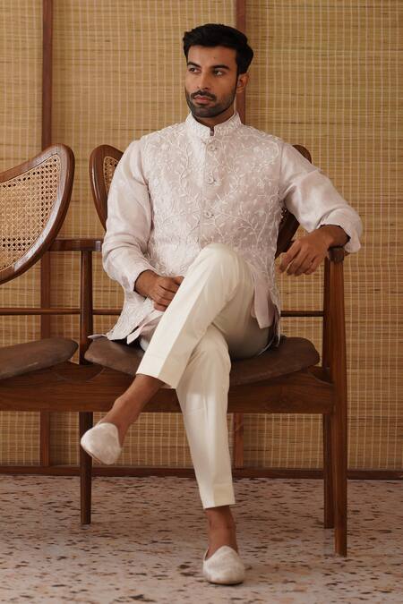 Buy_Arjan Dugal_Pink Organza, Brocade, Beaded And Kurta _Online_at_Aza_Fashions