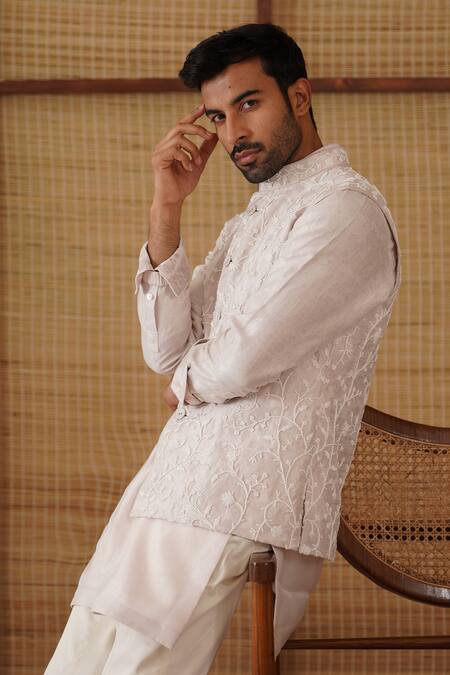 Shop_Arjan Dugal_Pink Organza, Brocade, Beaded And Kurta _Online_at_Aza_Fashions