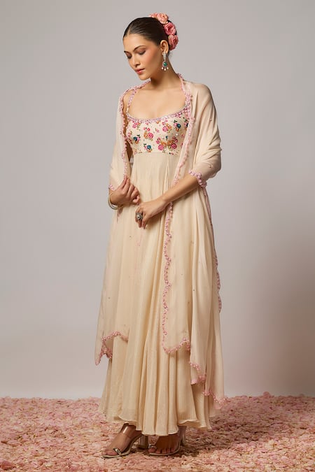 Krishna Padia Floral Hand Embroidered Anarkali Set 