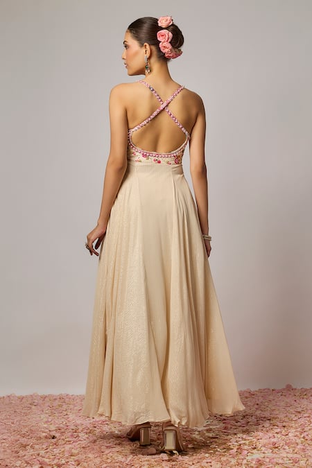 Krishna Padia Floral Hand Embroidered Anarkali Set 