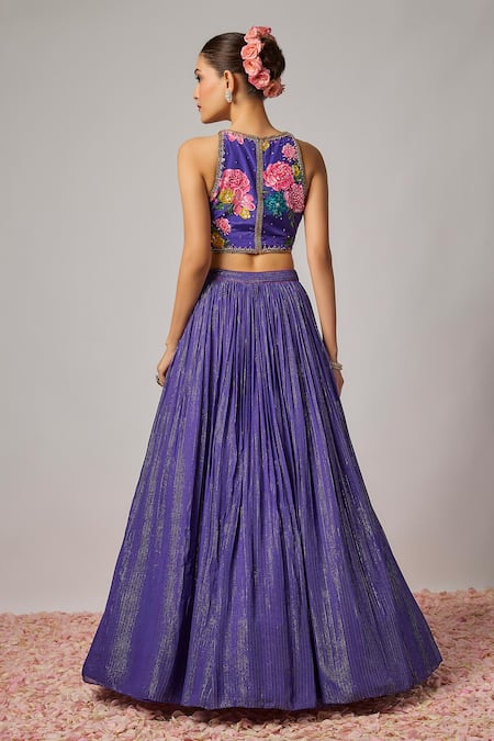 Krishna Padia Floral Hand Embroidered Lehenga Set 