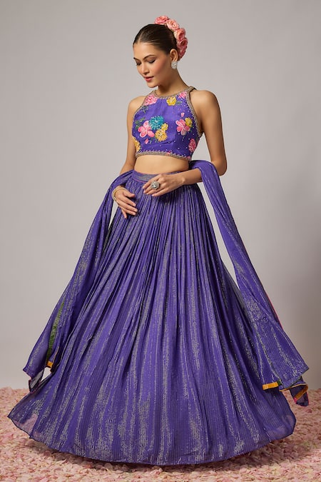 Krishna Padia Floral Hand Embroidered Lehenga Set 