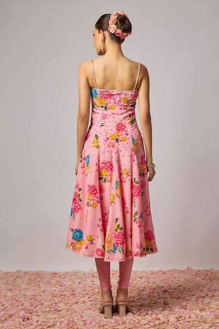 Shop Krishna Padia Pink Crepe, Lycra, Organza Embroidery, Sequins Square Floral Hand Anarkali Set at Aza Fashions Shop_Krishna Padia_Pink Crepe, Lycra, Organza Embroidery, Sequins Square Floral Hand Anarkali Set _at_Aza_Fashions