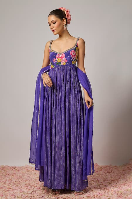 Krishna Padia Floral Hand Embroidered Anarkali Set 