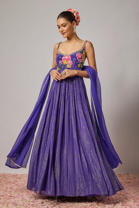 Krishna Padia Floral Hand Embroidered Anarkali Set 