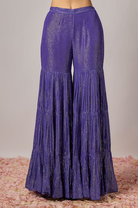 Buy Krishna Padia Blue Crepe, Organza, Lurex, Georgette Embroidery, Floral Hand Kurta Sharara Set Online at Aza Fashions Buy_Krishna Padia_Blue Crepe, Organza, Lurex, Georgette Embroidery, Floral Hand Kurta Sharara Set _Online_at_Aza_Fashions