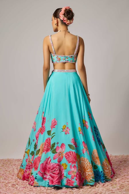 Krishna Padia Floral Hand Embroidered Lehenga Set 