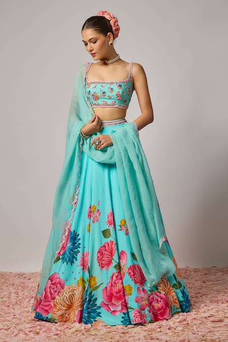 Krishna Padia Floral Hand Embroidered Lehenga Set 