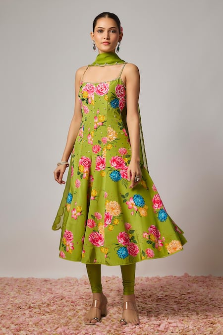 Krishna Padia Floral Hand Embroidered Anarkali Set 