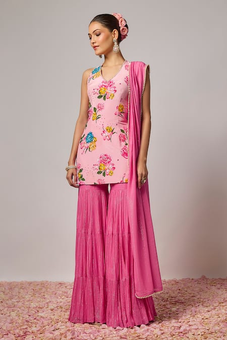 Krishna Padia Floral Print Kurta Sharara Set 