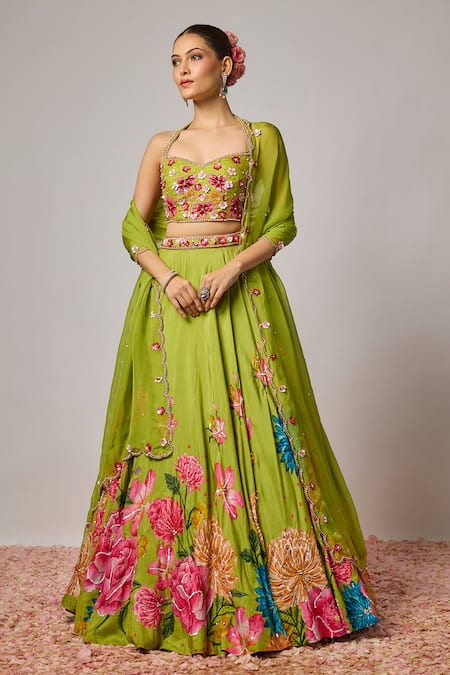 Krishna Padia Floral Hand Embroidered Lehenga Set 