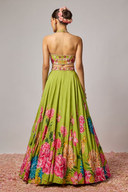 Krishna Padia Floral Hand Embroidered Lehenga Set 