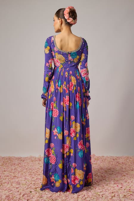 Krishna Padia Floral Print Anarkali With Dupatta 