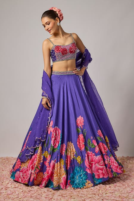 Krishna Padia Floral Hand Embroidered Lehenga Set 