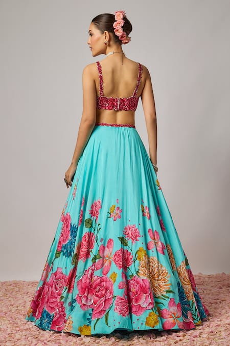 Krishna Padia Floral Hand Embroidered Lehenga Set 
