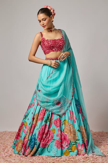 Krishna Padia Floral Hand Embroidered Lehenga Set 