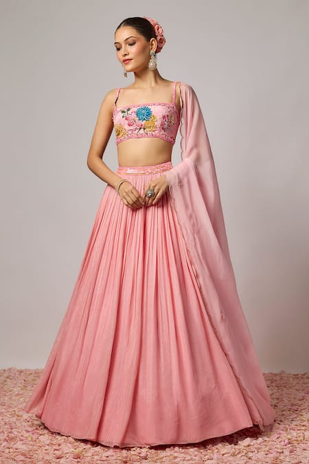 Krishna Padia Floral Hand Embroidered Lehenga Set 