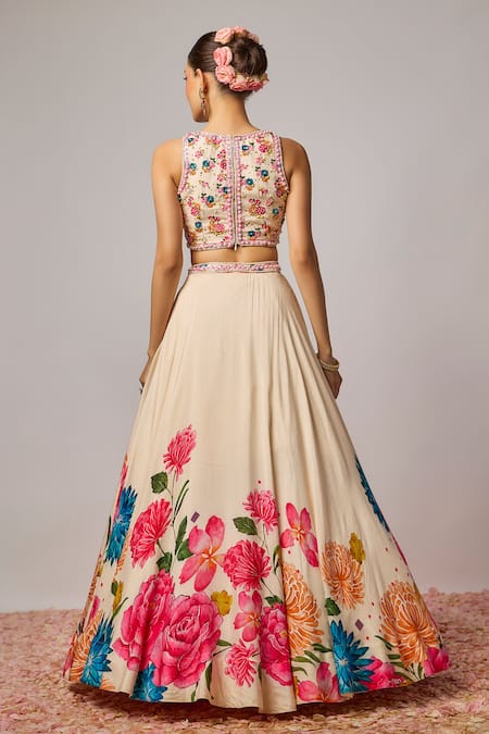 Krishna Padia Floral Hand Embroidered Lehenga Set 